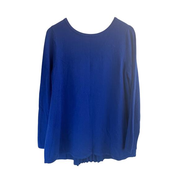 Soft Surroundings Blue Wool Blend Sweater Long Sleeve Pleated Ribbon Tie Size PM - Picture 1 of 8